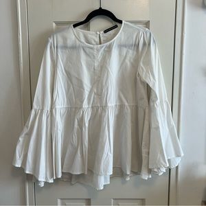Bell sleeve linen blend top